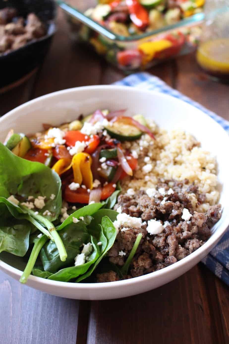 Mediterranean Beef Tips with Quinoa and Roasted Vegetables
